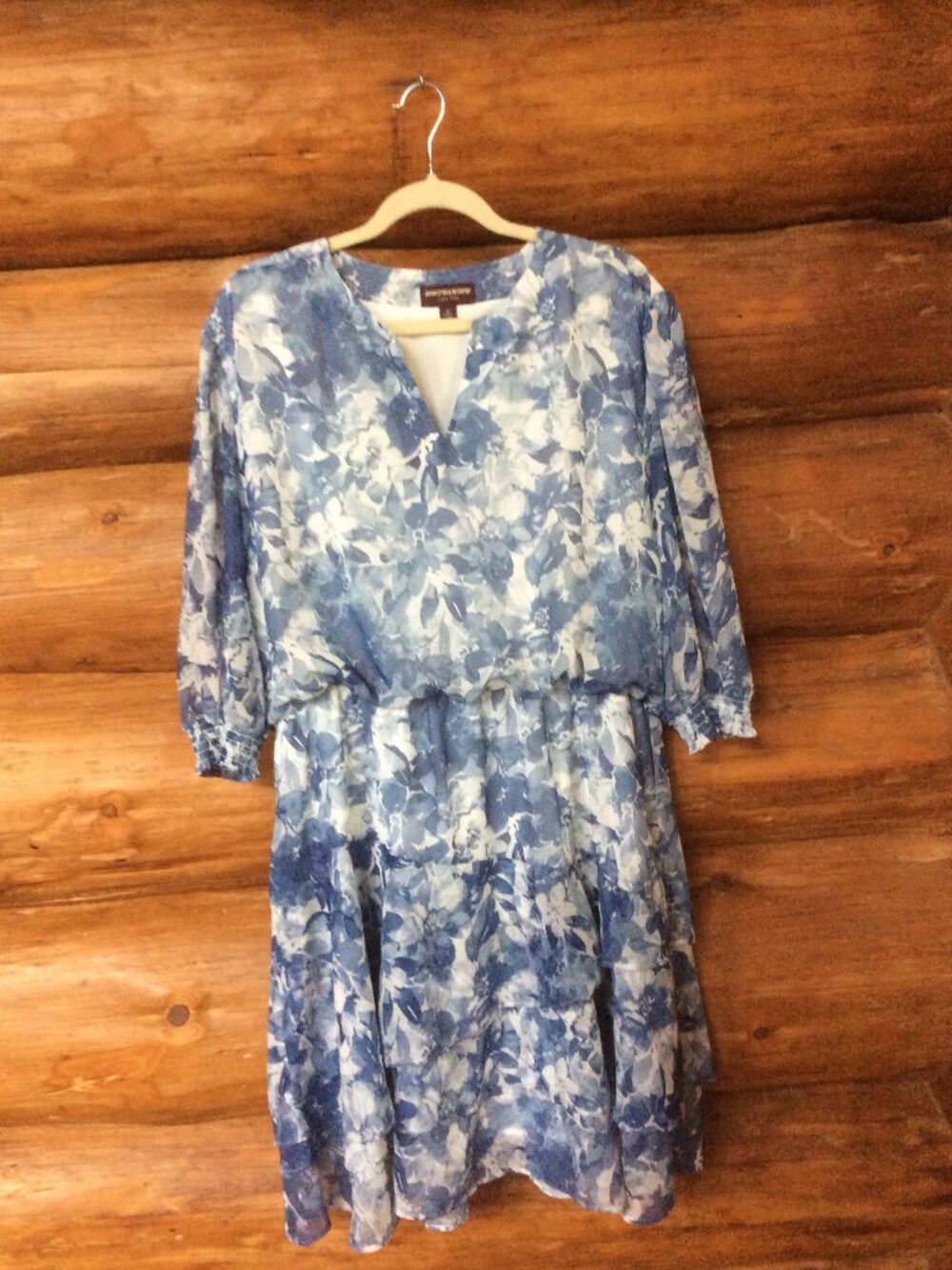 Johnston & Murphy Blue Watercolor Floral Western Tiered Cottagecore Dress Sz XL